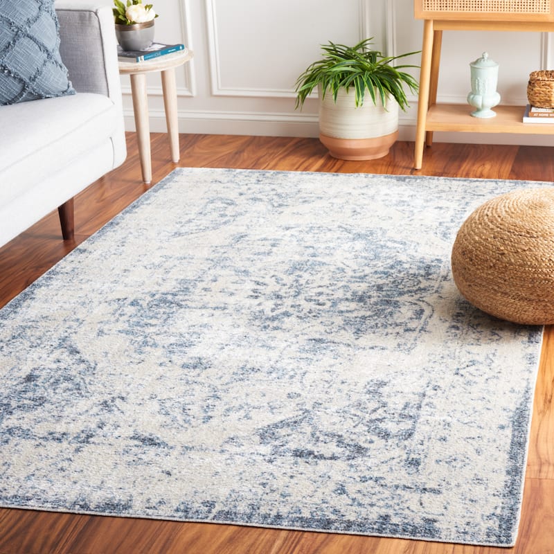 SAFAVIEH Baltimore Marlien Machine Washable Shabby Chic Vintage Oriental - 6'7" x 6'7" Square - Light Grey/Blue