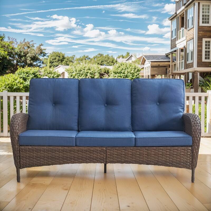 Gymojoy 3-Seat Outdoor Wicker Sofa with Professional Outdoor Cushions