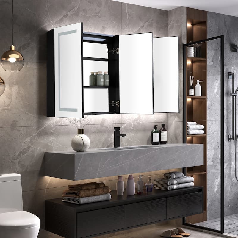 48" X 30" LED Mirror Medicine Cabinet with Lights,Aluminium,Matte Black - N/A