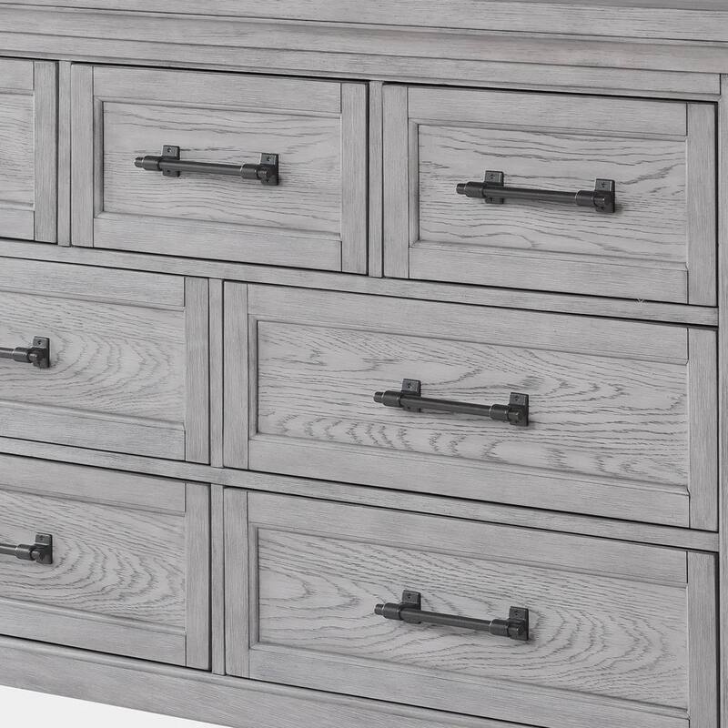 Bix Dresser and Mirror Set, 7 Drawers, Bronze Handles, Light Gray