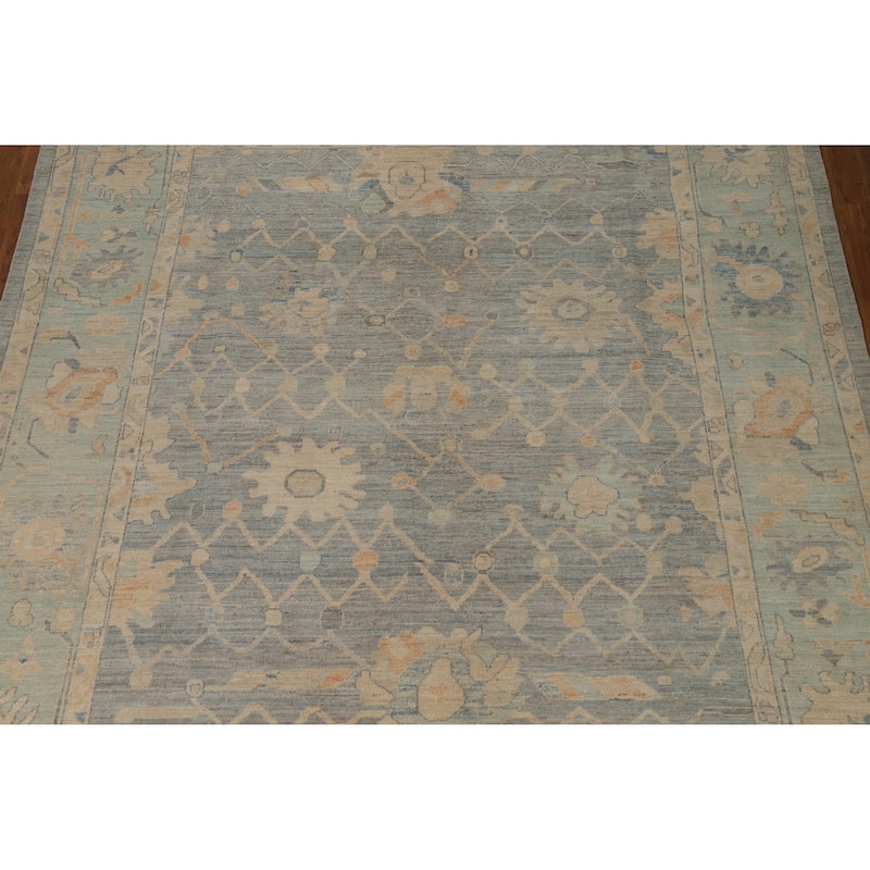 Vegetable Dye Blue Oushak Turkish Rug Handmade Oriental Wool Carpet - 8'3"x 10'2"