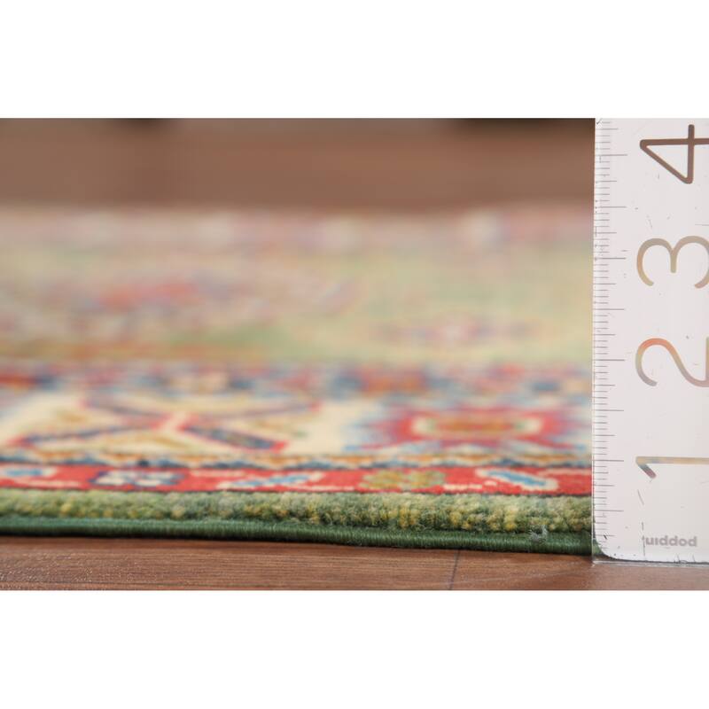 Light Green Kazak Oriental Accent Rug Handmade Wool Carpet - 3'2" x 4'11"