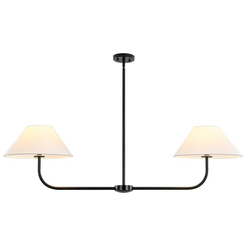 2-Light Modern Black/Gold Linear Fabric Cone Large Pendant Light for Kitchen Island