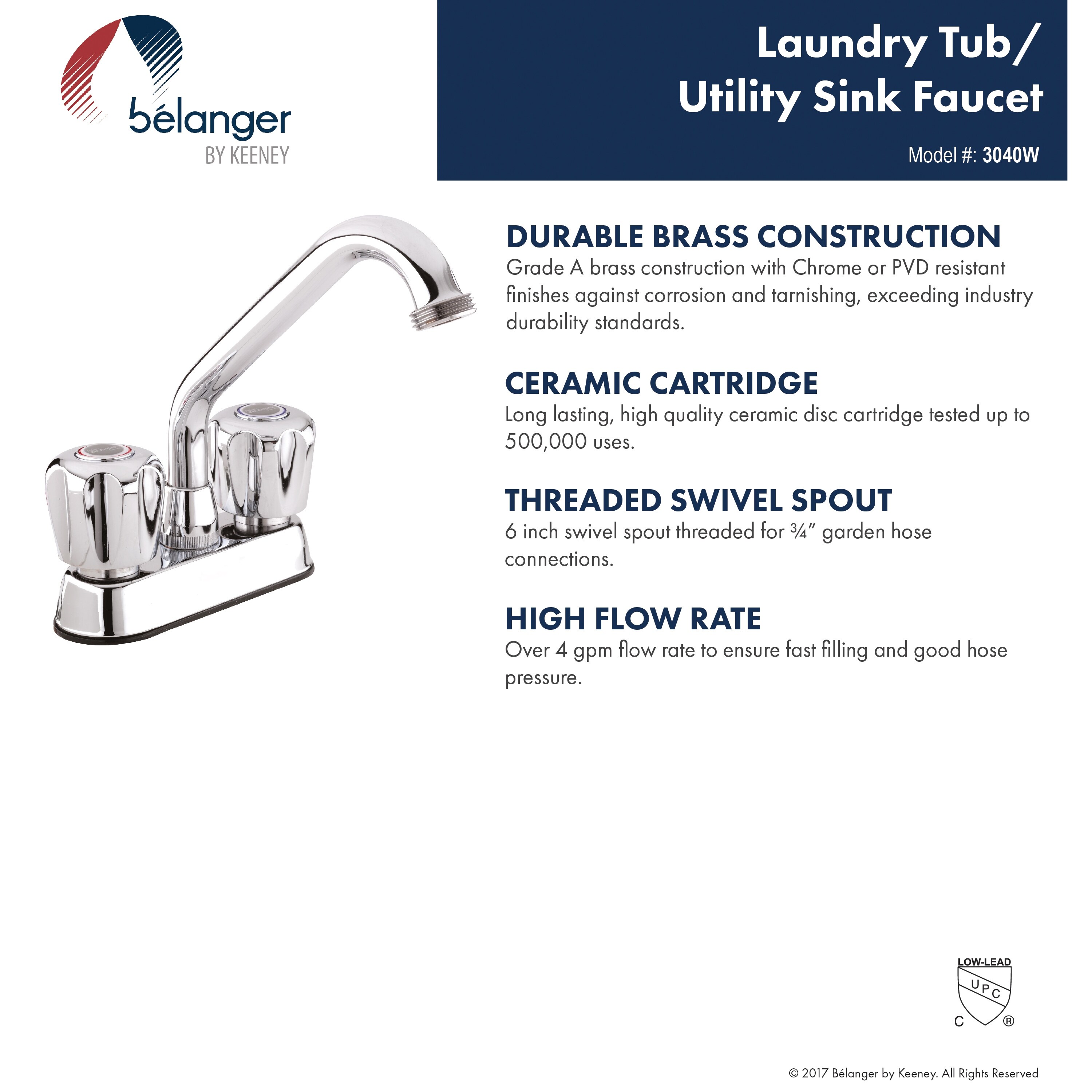 Shop Belanger 3040w Dual Handle Centerset Laundry Or Utility Faucet Polished Chrome Overstock 14779475
