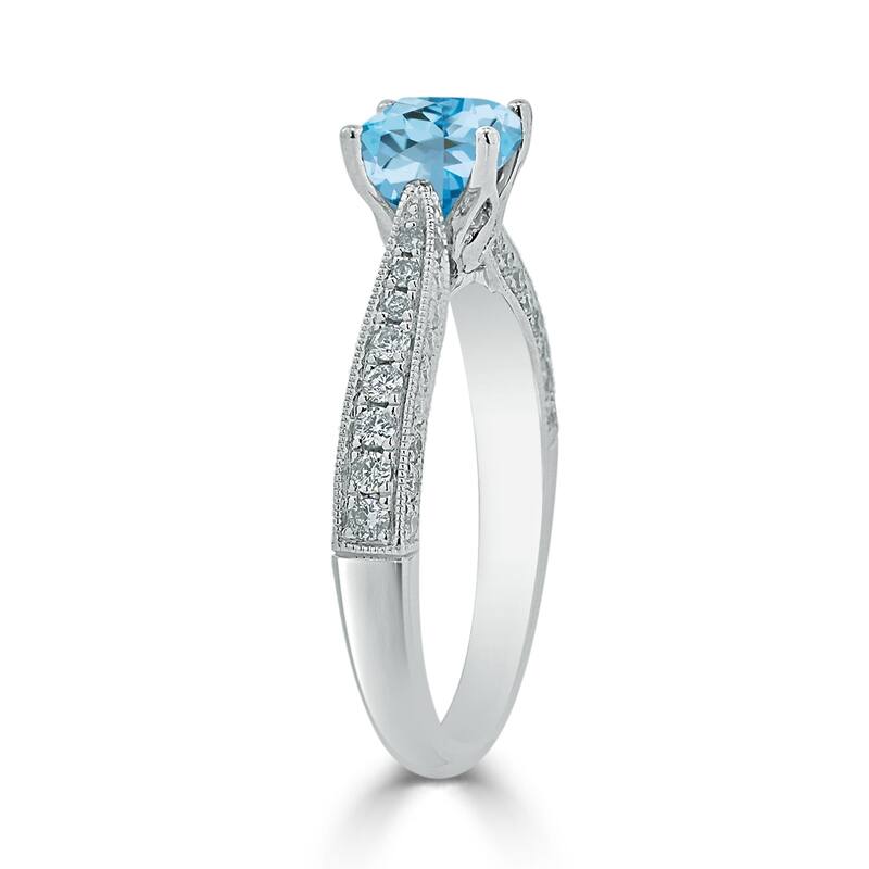 Auriya 1ct Unique Cushion-cut Sky Blue Topaz and Diamond Engagement Ring 3/8ctw 14k Gold