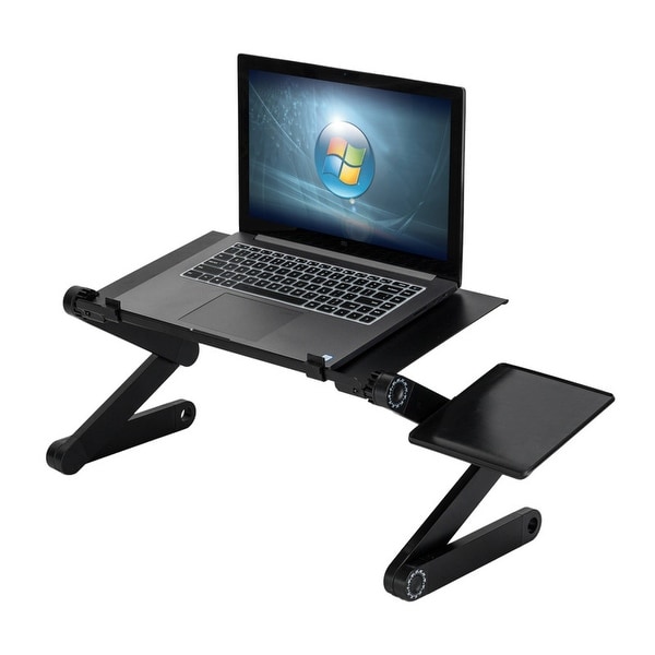 Portable Laptop Computer PC Desk Notebook Stand Tray Fan& Mouse Holder Bed Table 