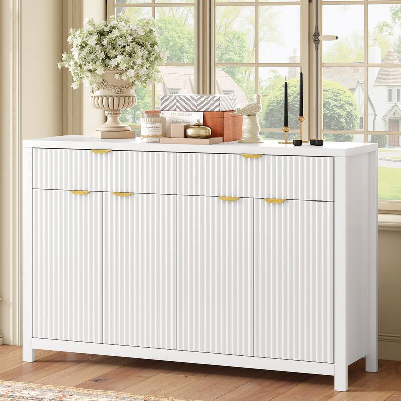 55" Modern Wave-Pattern Sideboard Cabinet Sofa Table with 2 Drawers and 4 Doors, 3-Level Adjustable Shelves