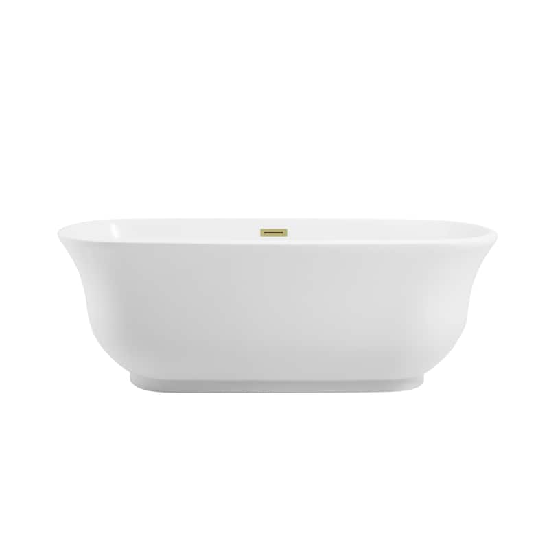 Cameron Soaking Bathtub in Glossy White - Glossy White with Brushed Gold Trim - 23"