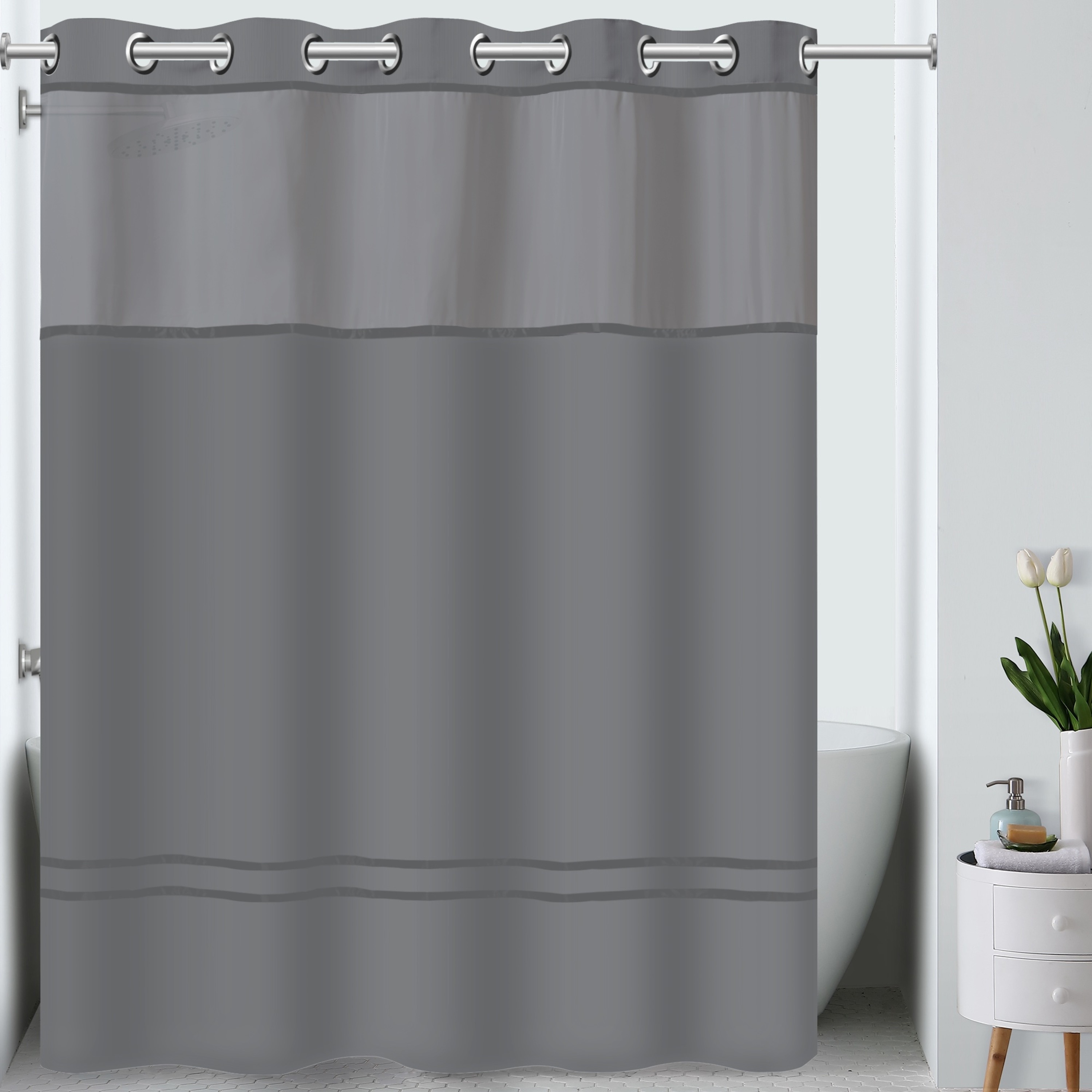 Hookless HBH40ES221 Escape Shower Curtain With Snap-In Liner, Sand With  Brown Stripe, 71 X 74