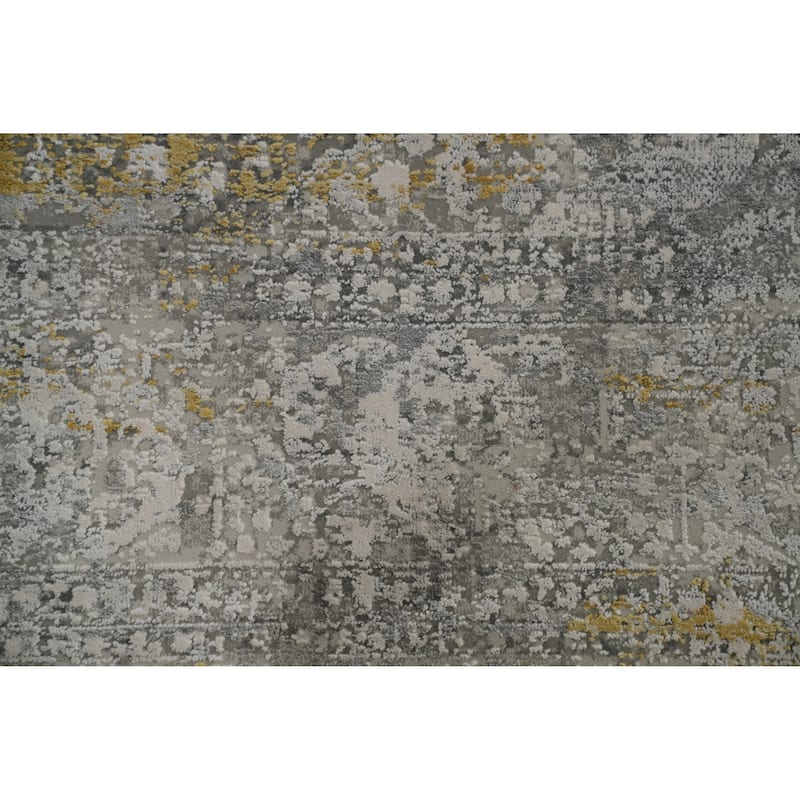 Machine Made Oriental Polyester Carpet Traditional Medallion Yellow & Gold Tabriz Area Rug - 7' 5'' X 5' 2''