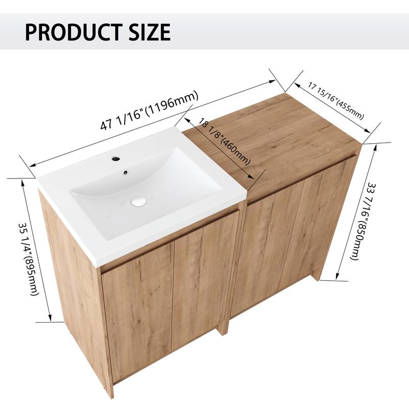 Malwee 24"/48"/72" Bathroom Vanity with Sink, FreeStanding Vanity with Soft Close Door and Adjustable Shelf