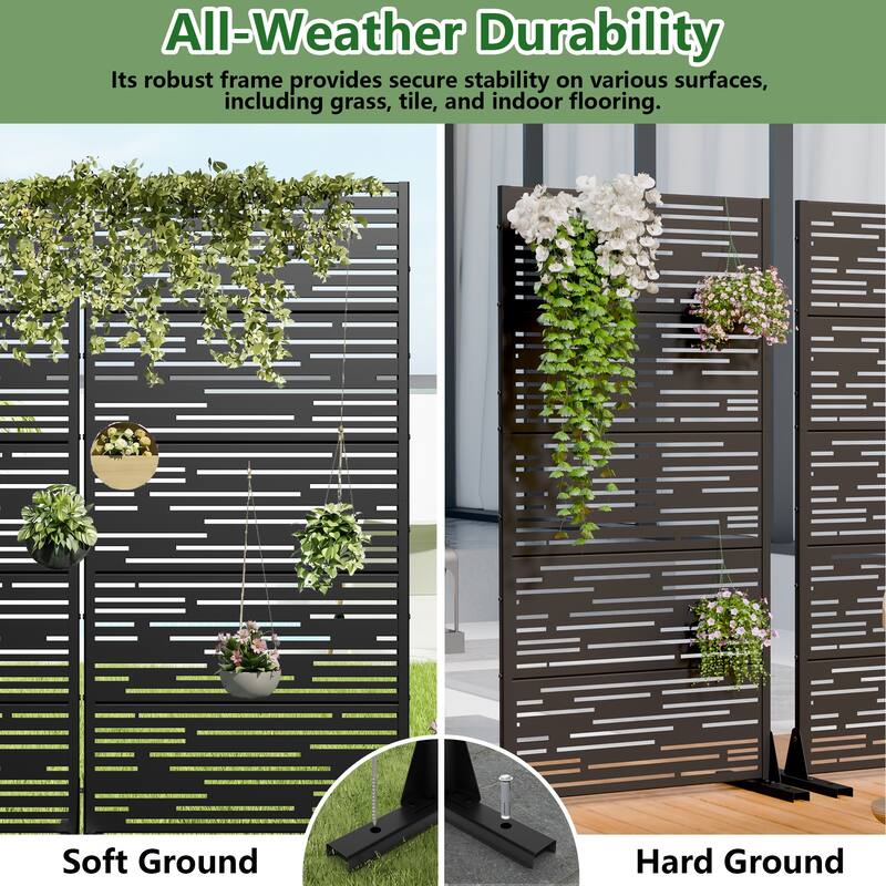 Outdoor Privacy Screen with Stand for Patio Garden Metal Fence Set of 2
