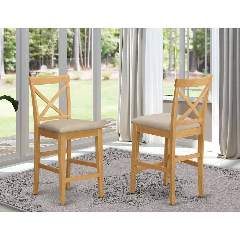 Oak Wood Counter Height Bar Stool with Sturdy X Back Design and Timeless Wood Finish for Kitchen or Dining Room