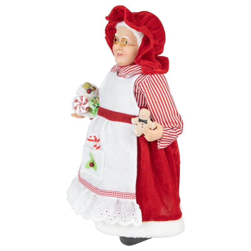 16" Chef Mrs Claus with Cake and Gingerbread Man Christmas Figure