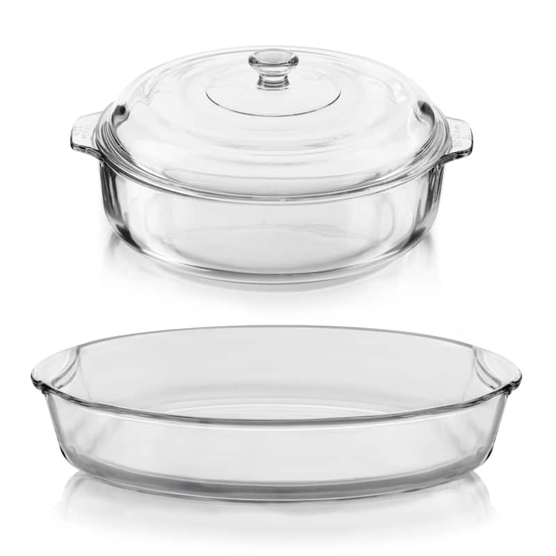 Libbey Baker's Basics 2-Piece Glass Casserole Baking Dish Set with 1 Glass Cover
