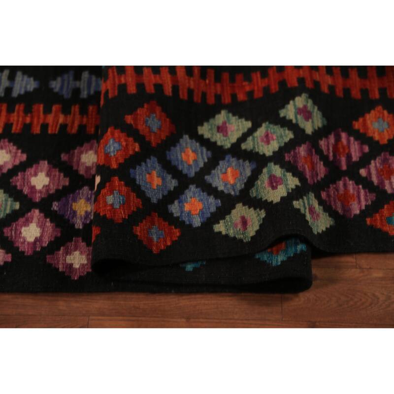 Reversable Kilim Oriental Area Rug Hand-Woven Orange Wool Carpet - 9'11"x 13'0"