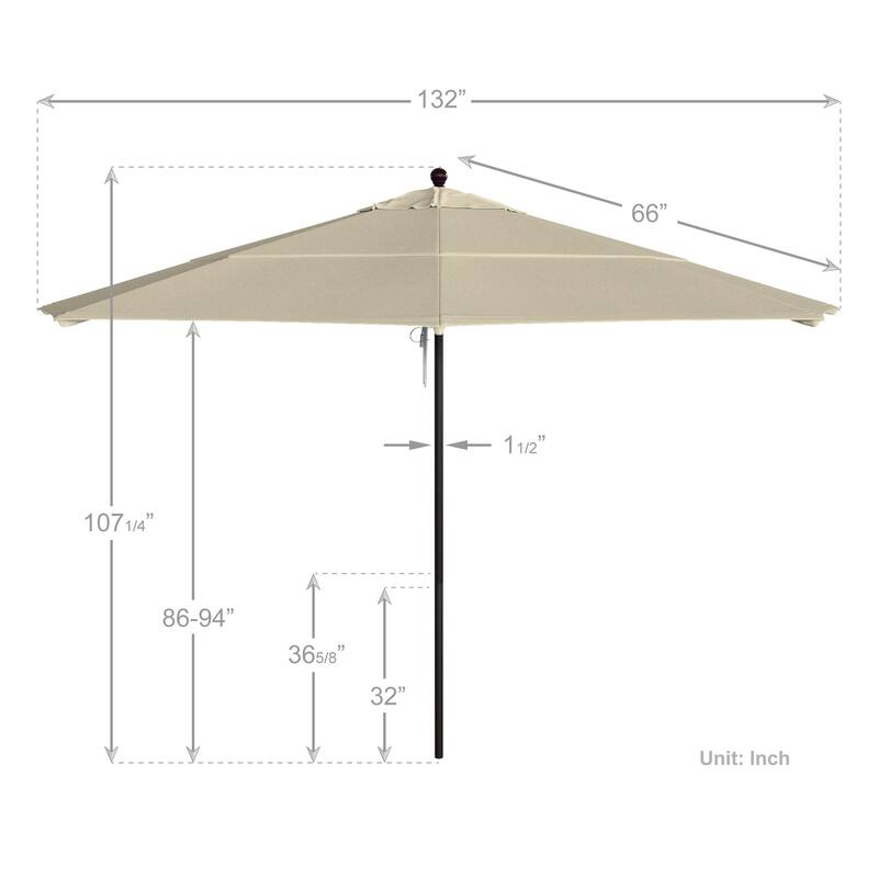 California Umbrella 11' Venture Series Patio Umbrella, Bronze Aluminum Pole Fiberglass Ribs Pulley Lift, Pacifica Pacific Blue