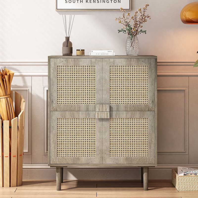 4-Doors Rattan Mesh Storage Cabinet
