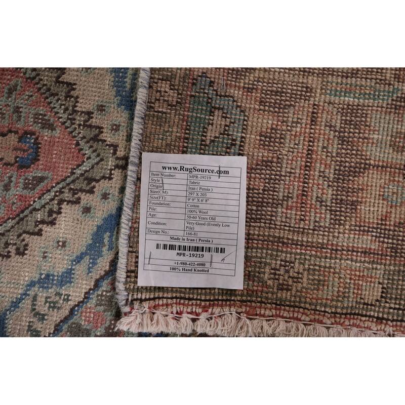 Pink Tabriz Vintage Persian Area Rug Hand-Knotted Wool Carpet - 6'8" x 9'9"