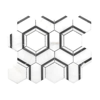 Pelta Orb 13x11 Polished Marble Hexagon Mosaic Tile - Floor, Wall, Backsplash