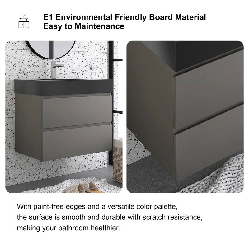 Single Sink Floating Bath Vanity in with Solid Surface Top