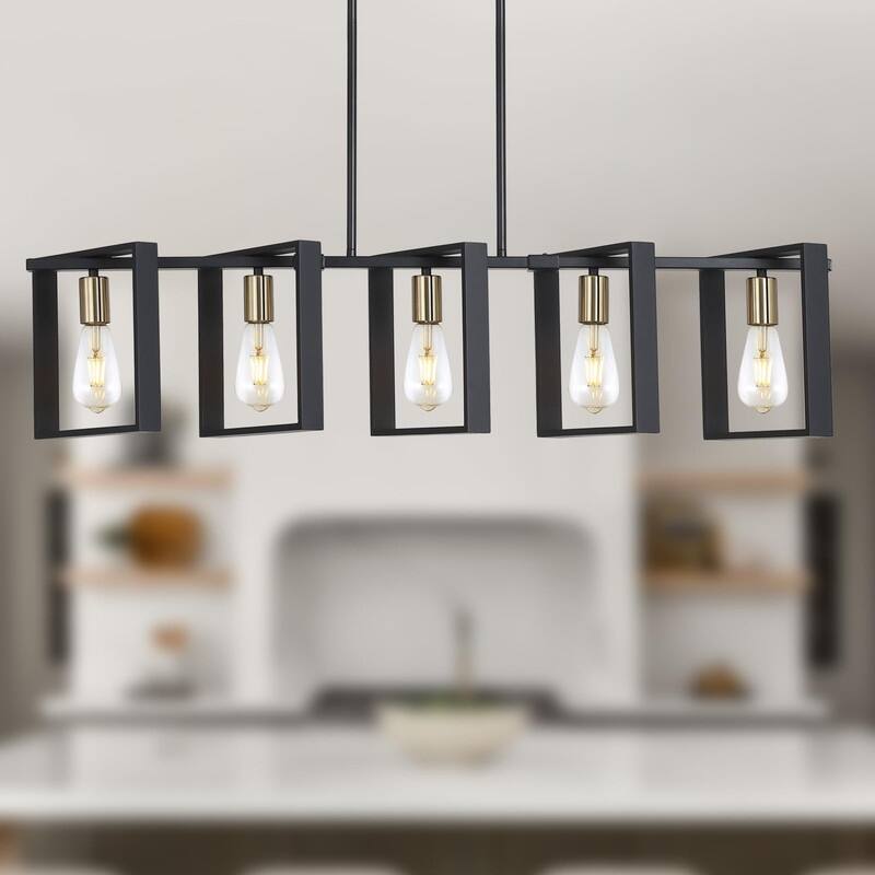 Kitchen Island Lighting Fixture, Dining Room 4 Lights Chandeliers - Black - 5 Lights A