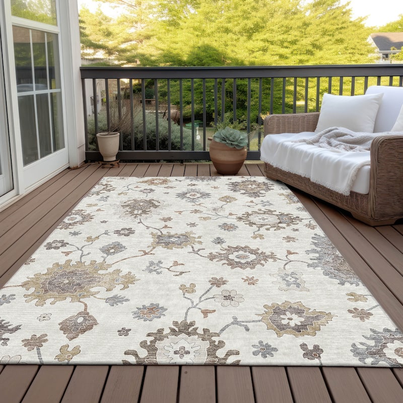 Machine Washable Indoor/ Outdoor Chantille Traditonal Kashan Rug - Ivory - 10' x 14'