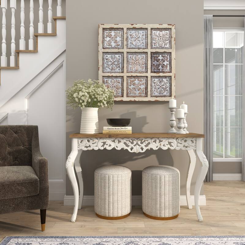 White Metal Scroll Home Wall Decor with Embossed Details