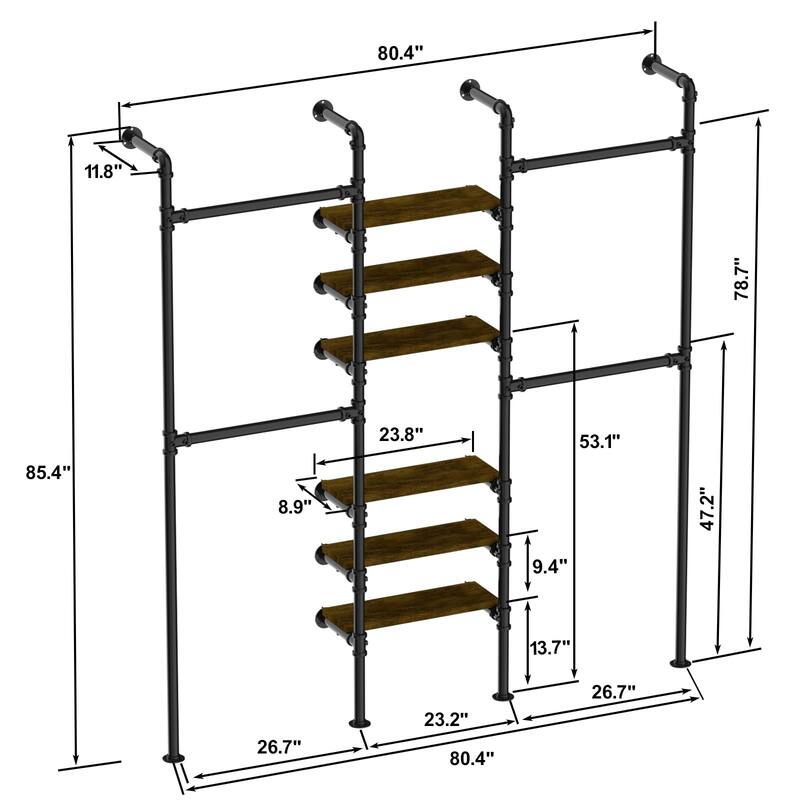 Industrial Pipe Clothing Racks, Heavy Duty Garment Rack Closet Wardrobe Rack with Shelves, Closet Clothes Rack