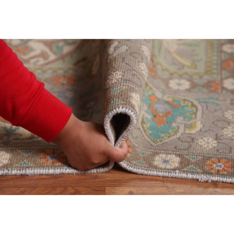 Gray Distressed Tabriz Persian Vintage Area Rug Handmade Wool Carpet - 9'7"x 13'0"
