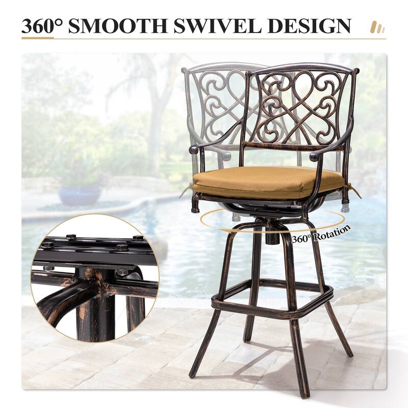 Crestlive Outdoor Patio Bar Height Swivel Bar Stool with Sunbrella Cushion
