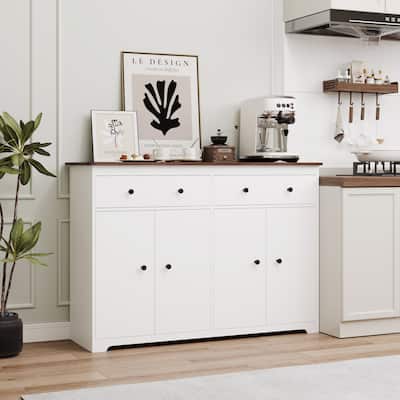 Modern Storage Sideboard Buffet Cabinet with 2 Drawers and 4 Doors for Living Room,Dining room,Kitchen,Coffee Bar, In White
