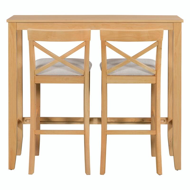 Farmhouse 48" Rectangular Wood Bar-Height Dining Set with 2 Chairs