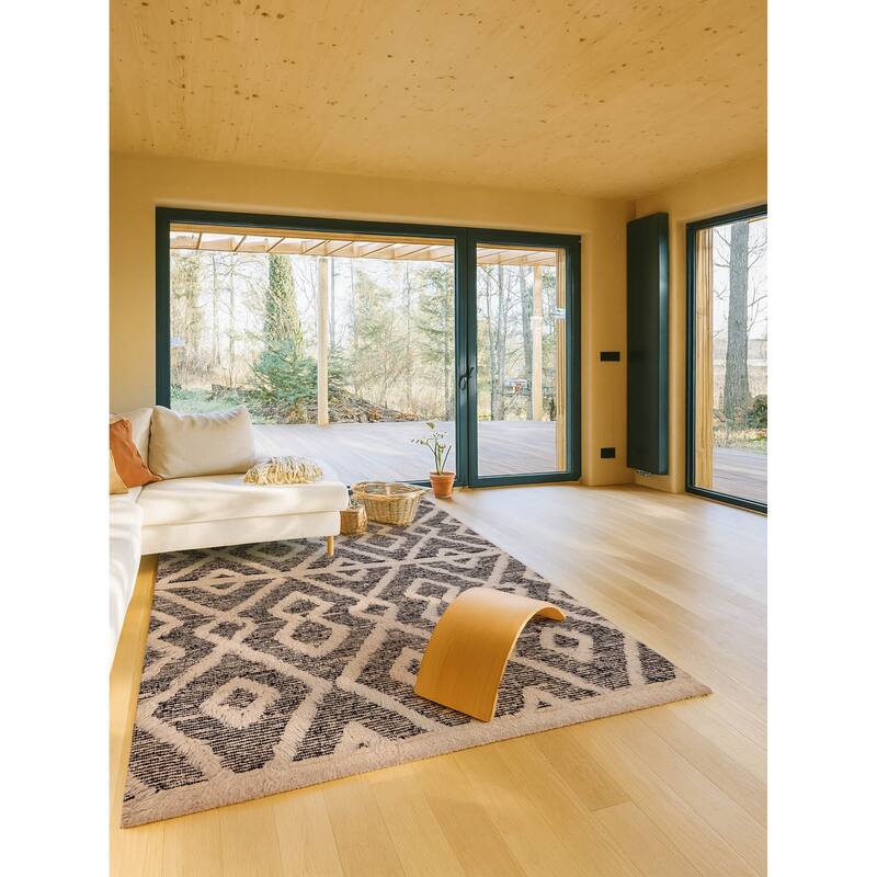 ECARPETGALLERY Hand-knotted Looma Black, Cream Wool Rug - 8'3 x 10'2