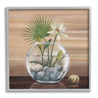 Stupell Lotus and Palm Plant in Rock Vase Still-Life Framed Wall Art