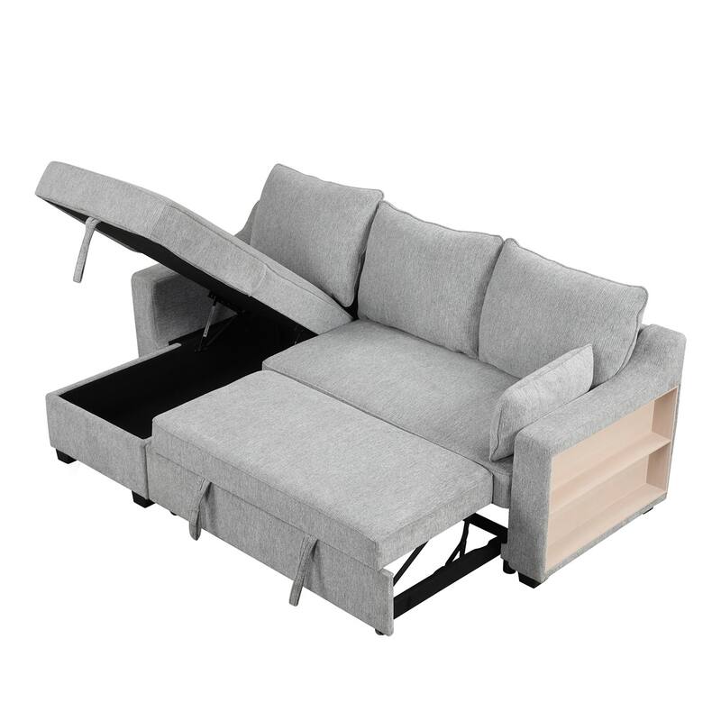 Pull Out Convertible Sleeper Sofa Bed L-Shaped Couch with Storage, USB