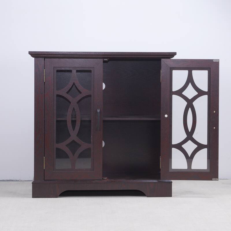 Sideboard Cabinet with Clear Tempered Glass Doors, Storage Cabinet with Adjustable Shelf, Large Capacity Wooden Accent Cabinet