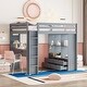 preview thumbnail 25 of 26, Wooden Loft Bed with Multi-Storage Desk, LED Light & Large Shelves Grey - Full