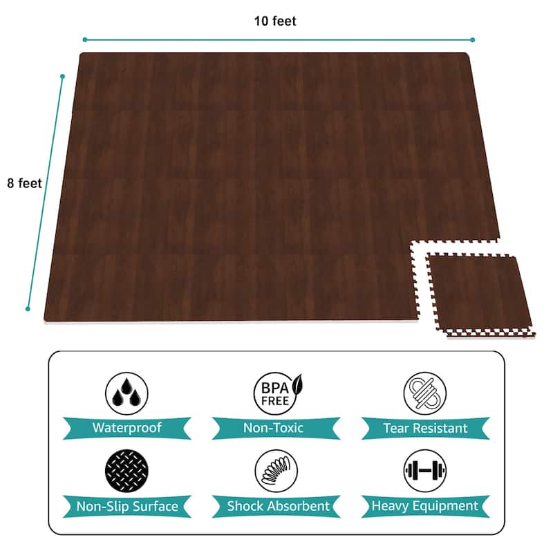 Sorbus 80 Sq. Ft. Wood Grain Floor Tiles Foam Mat EVA Interlocking Mats Tile 3/8-Inch-Thick Wood Puzzle Exercise Mats.