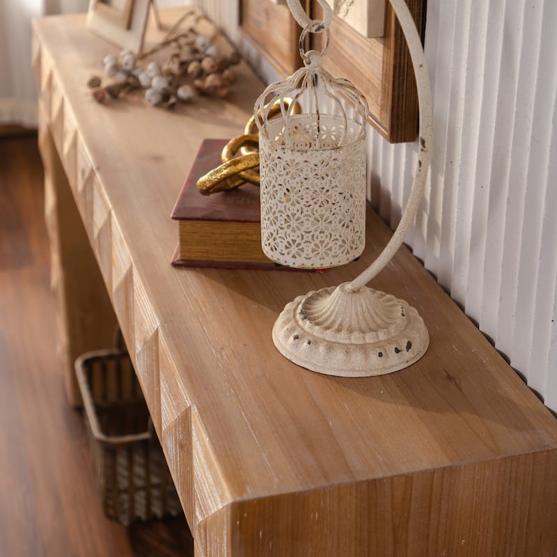 59.06" Rustic Geometric Relief Console Table - Solid Wood & MDF Entryway Table with 3D Carved Details for Living Room/Hallway