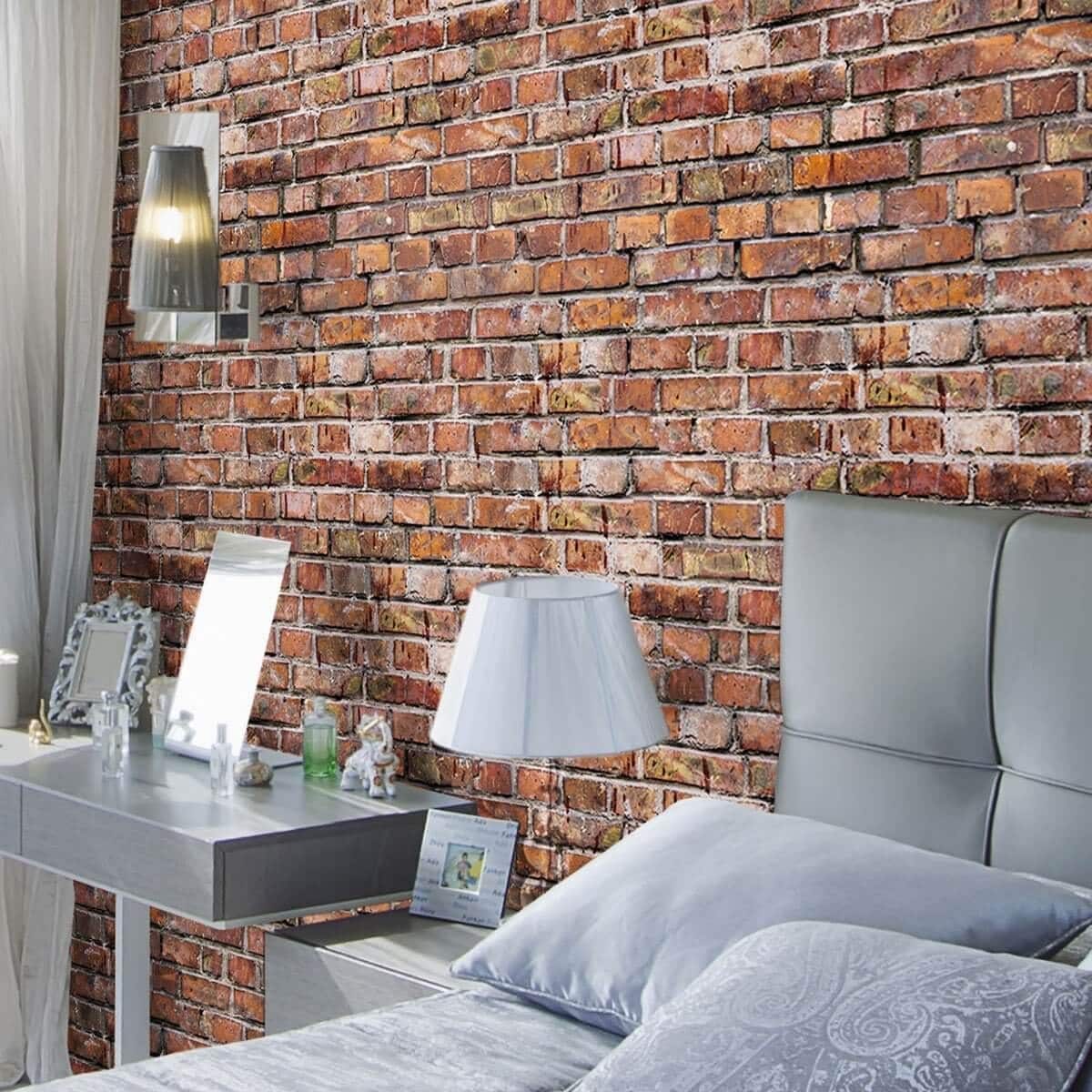 brick wallpaper bedroom