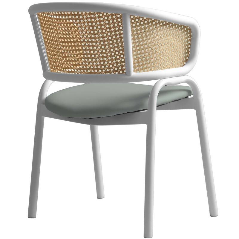 LeisureMod Set of 2 Minimalist Leather Dining Chairs with Wicker Back in Steel Frame - Side Chair for Home Office & Kitchen