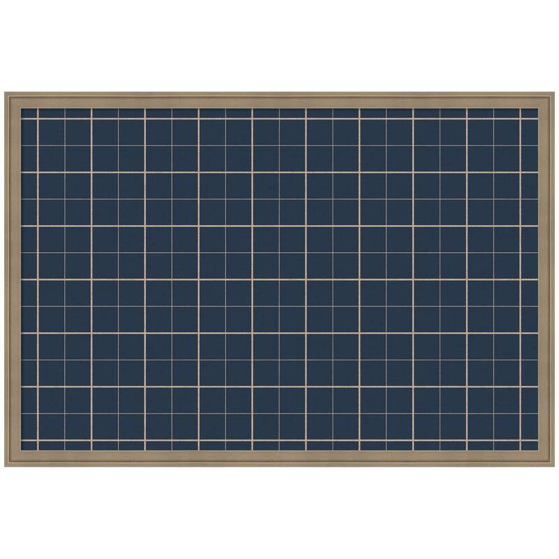 Kate and Laurel Framed Fabric Pinboard Navy Blue Plaid Wall Organization - 38 x 26 - Light Brown