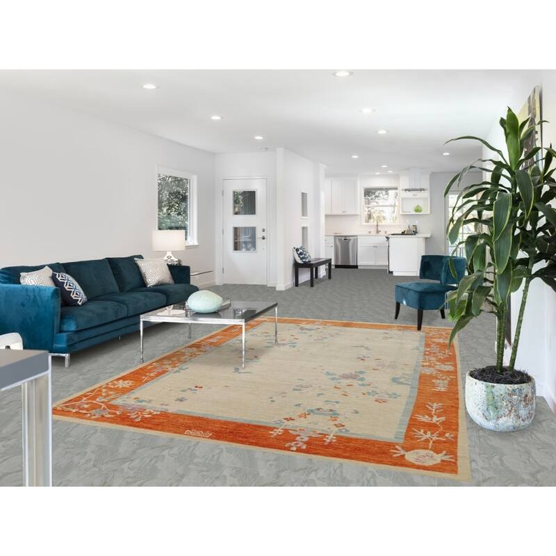 Vegetable Dye Floral Art Deco Turkish Area Rug Handmade Wool Carpet - 6'10"x 9'11"