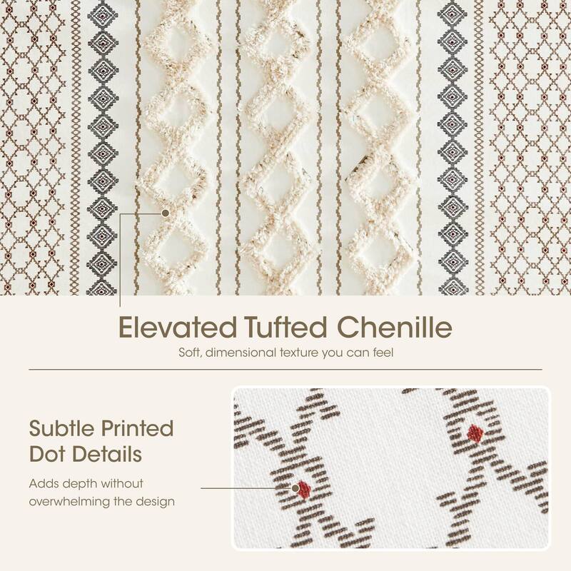 INK+IVY Imani Cotton Printed Shower Curtain with Chenille