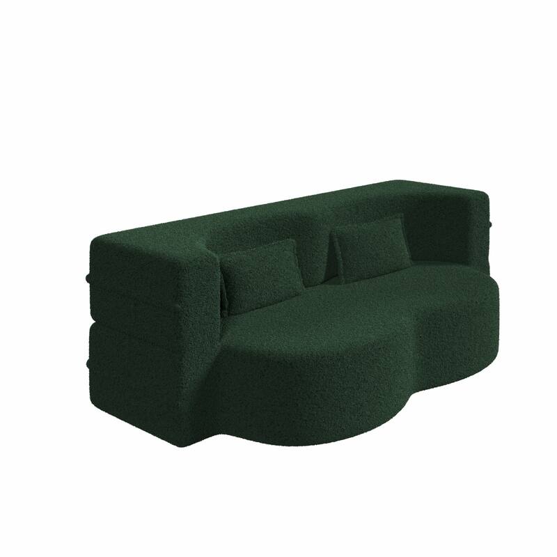 Modern Floor Sofa with 2 Pillows Foam-Filled Sleeper Sofa Bed