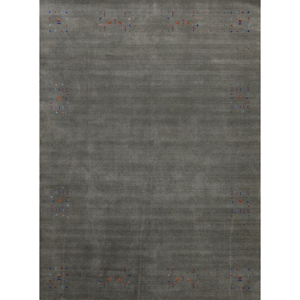 Hand Knotted Oriental 100% Wool Carpet Tribal Animal Pictorial Greys & Charcoal Gabbeh Area Rug - 10' 1'' X 8' 3''