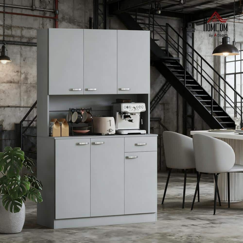 70.8" Buffet with Hutch, Modern Kitchen Wood Pantry Storage Cabinet with Microwave Oven Countertop, Drawer and Cupboard