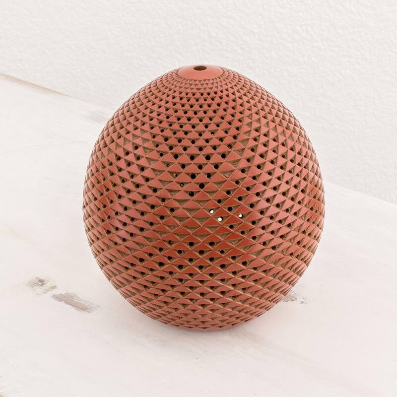 Novica Handmade Ancient Volcano Terracotta Candle Shade