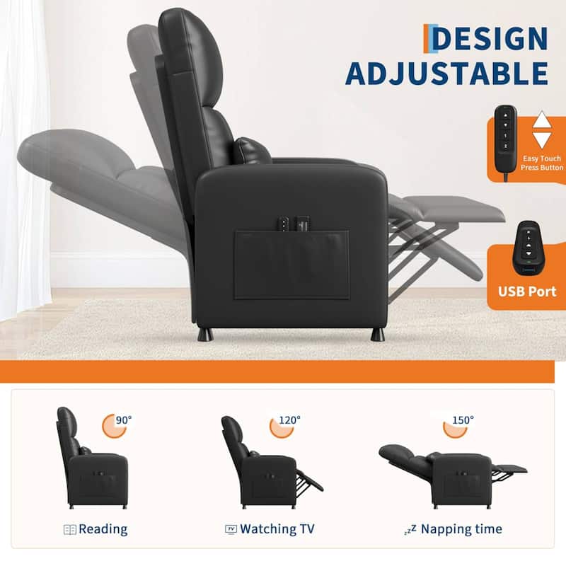Adjustable Electric Power Recliner Chair, Single Sofa with Massage and Heat for Living Room